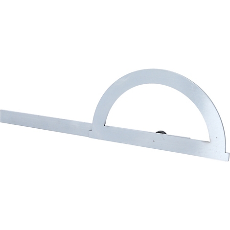 Halbkreisförmiges Winkelmessgerät aus Metall mit einem geraden Arm.